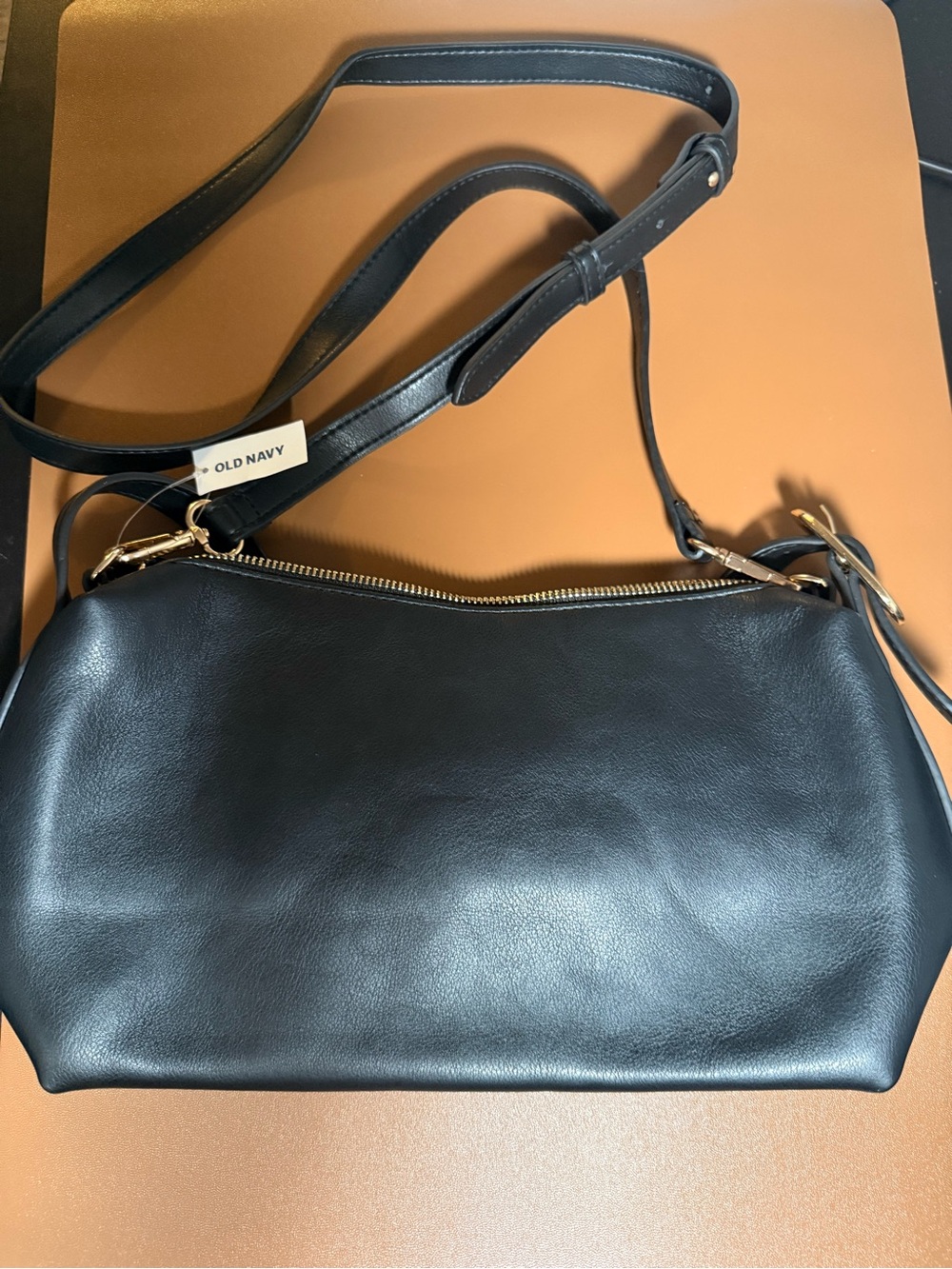 Old Navy Black Faux Leather Crossbody with Gold Hardware